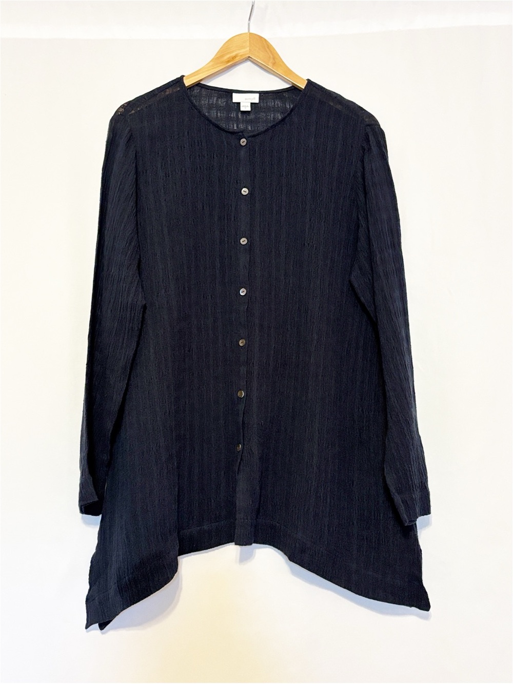 pureJill J. Jill Navy Linen Blend Long Sleeve Tunic Top Blouse Flowy Lightweight